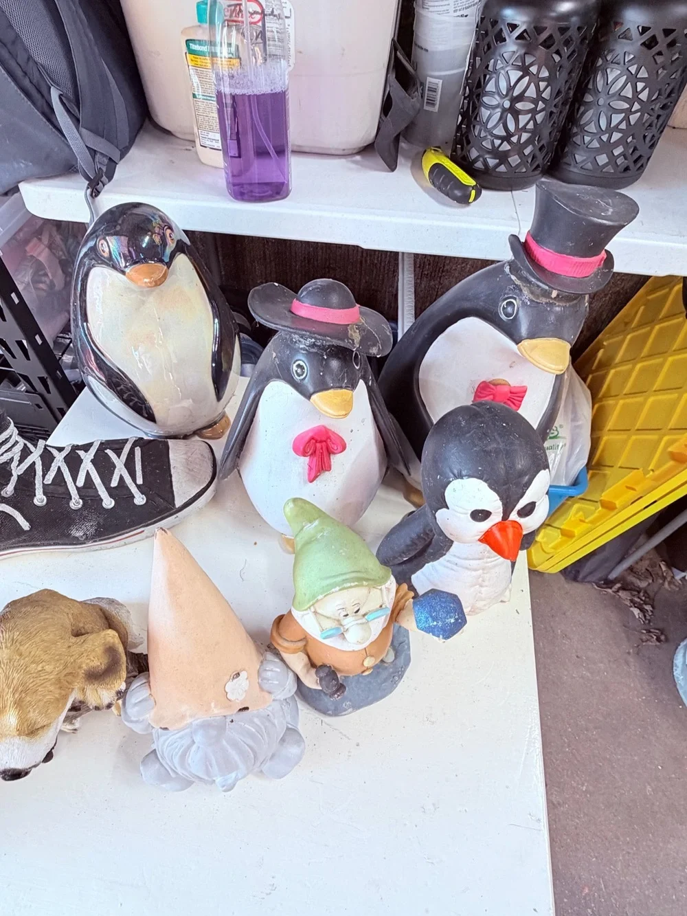 Garden Figurine Bundle - Penguins, Gnomes & Dogs - Black, White, Tan, Pink